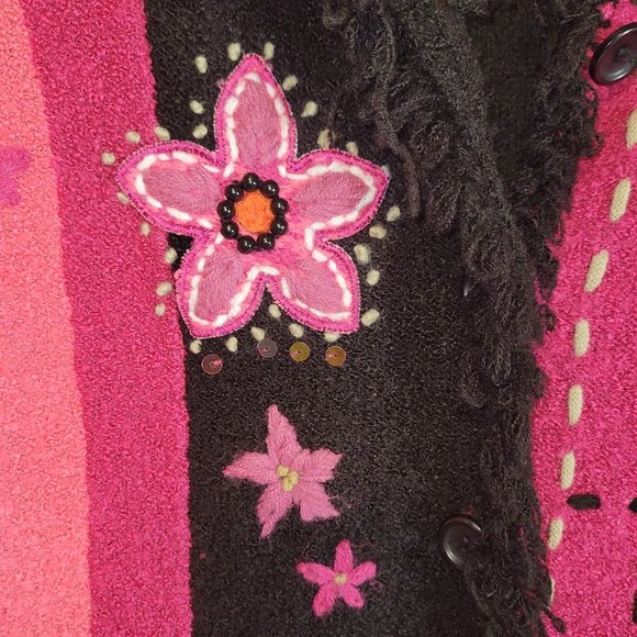 Vintage Tanjay Patchwork Embroidered Floral Cardigan Boho Art Sweater S - Picture 10 of 11
